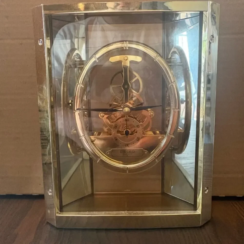 Vintage Seiko Quartz Skeleton Mantle/Desk Table Clock QAW110 G Working